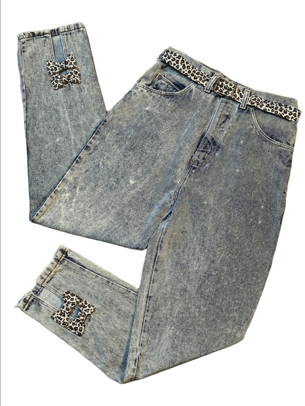 NWT Vintage 80s 90s New Breed 100% Cotton Acid Wash Leopard Bow & Belt Jean